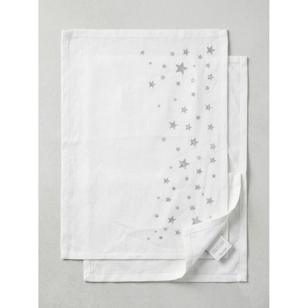 Restoration Hardware RH Baby & Child White Silver Metallic Embroidered Star Sham